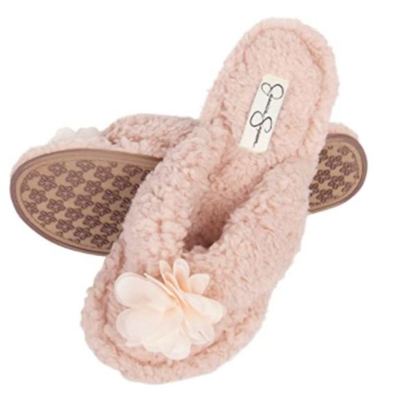 Jessica Simpson Women's Fluffy Plush Slide-On Sandal House Slippers with Memory - Picture 1 of 5